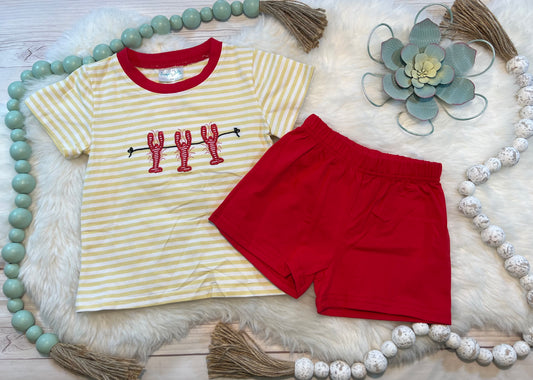 Crawfish Trio Yellow Stripe Boy Short Set