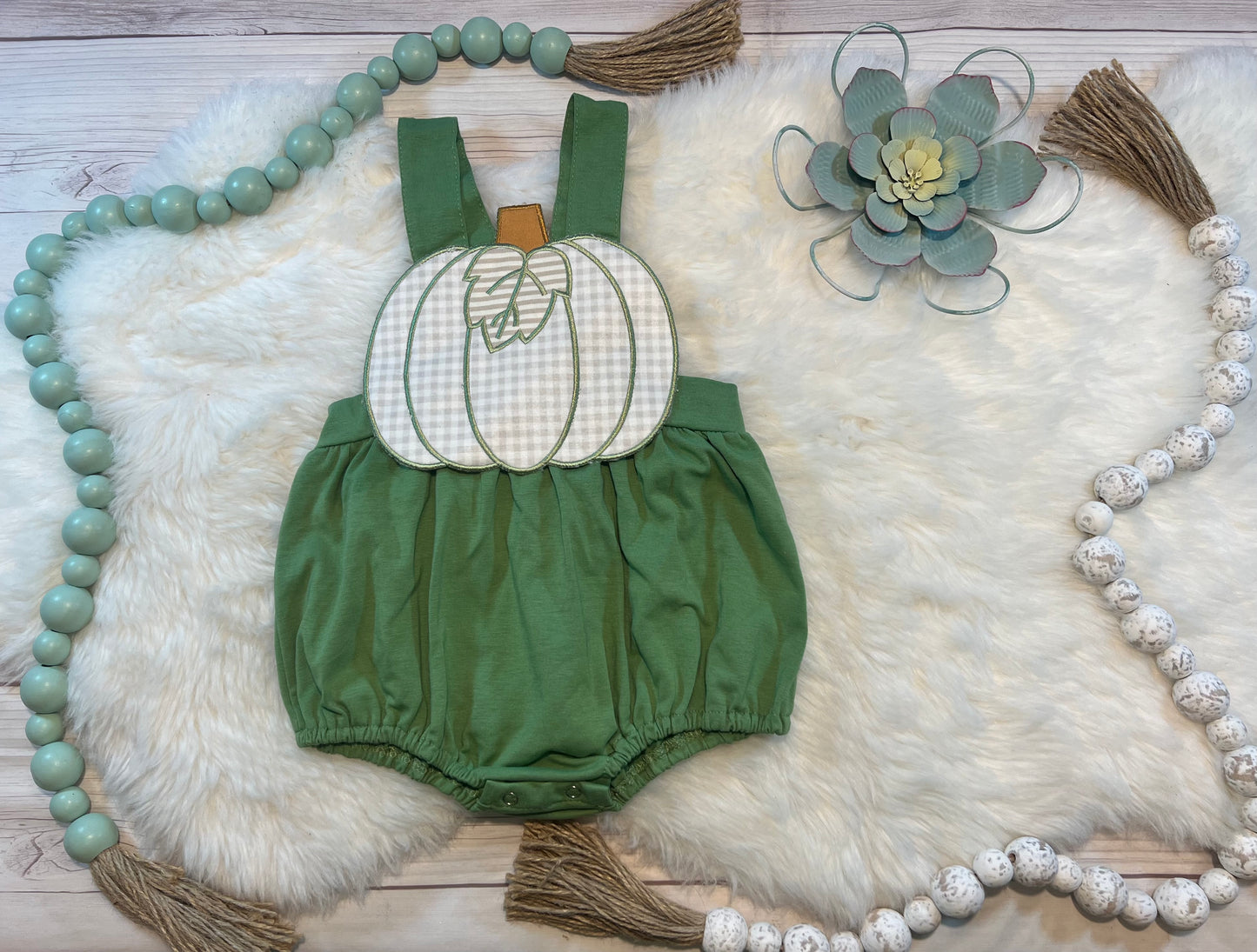 Pumpkin Appliqué Green Sunsuit