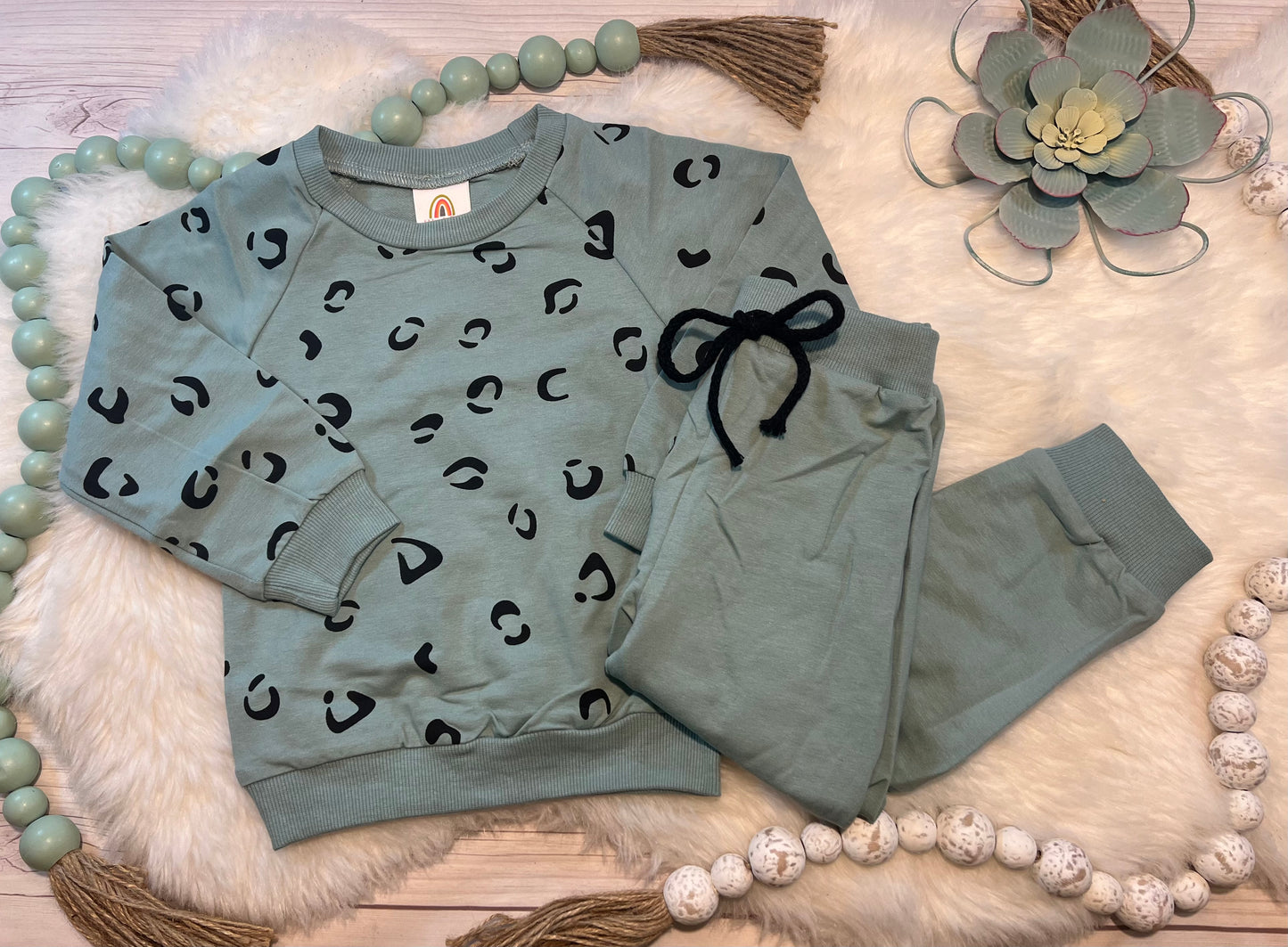 Sage Leopard Sweat Set