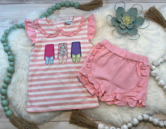 Popsicle Trio Pink Stripe Girl Short Set