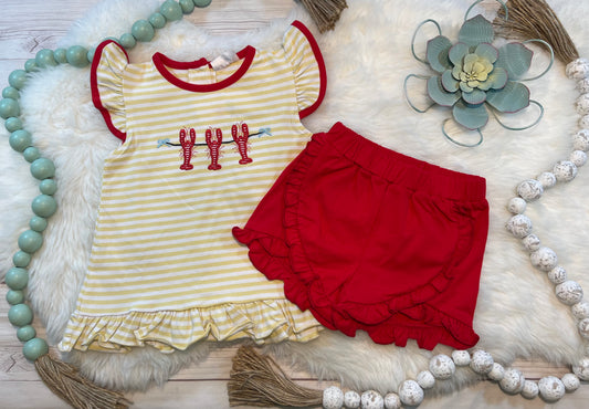 Crawfish Trio Yellow Stripe Girl Short Set