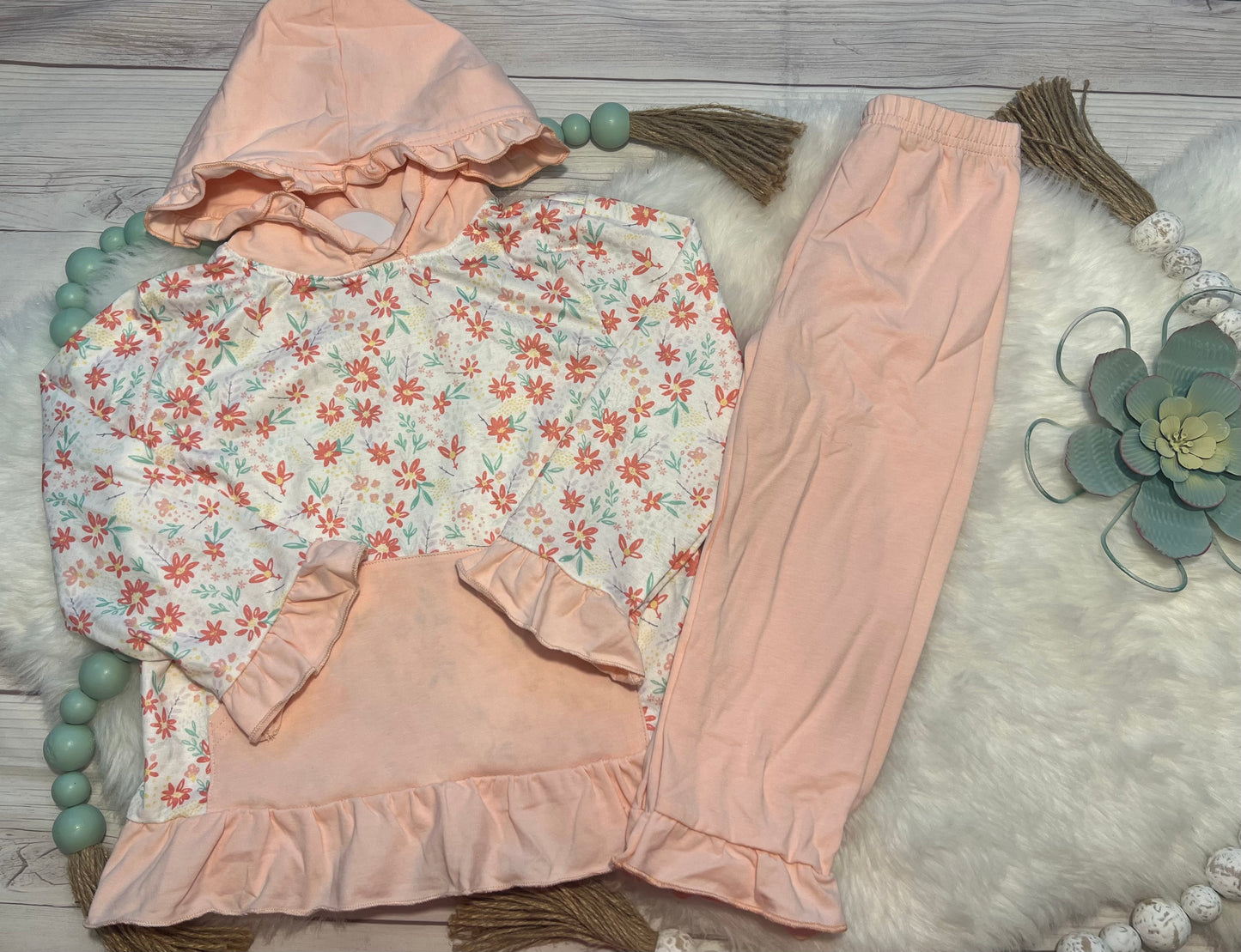 Floral Knit Hooded Pant Set