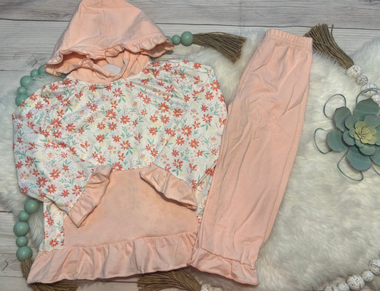 Floral Knit Hooded Pant Set