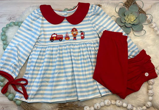 Firetruck Blue Stripe Girl Pant Set