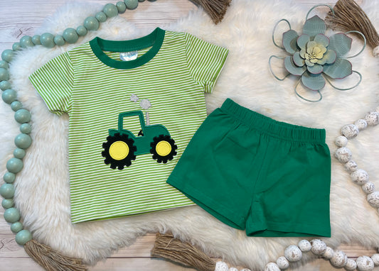 Green Tractor Boy Short Set